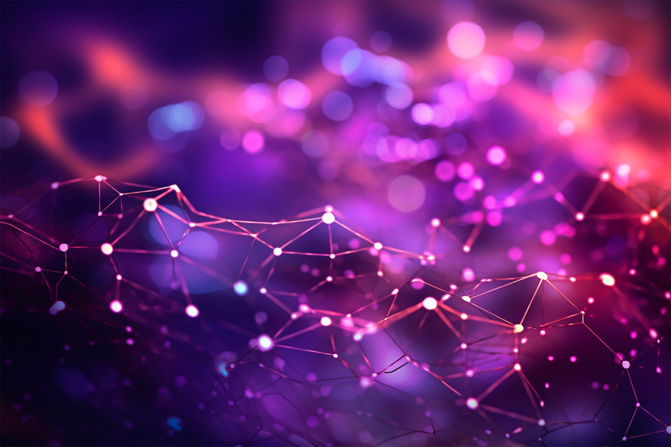 Abstract navy and gold toned image of glowing connected network nodes, representing coordinated AI agents