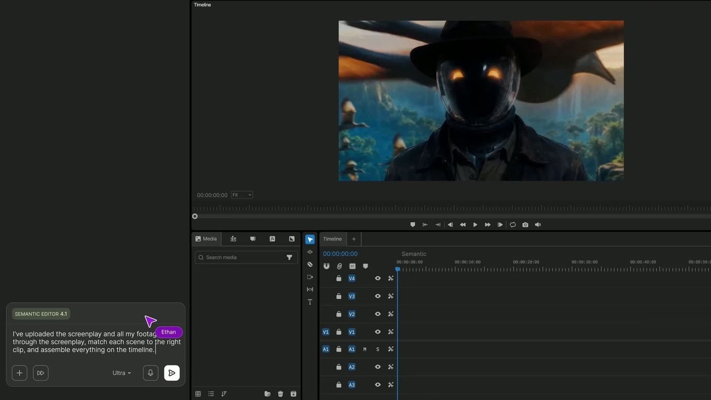 Official invideo product image showing the AI editor with a prompt box, video preview and multi-track timeline